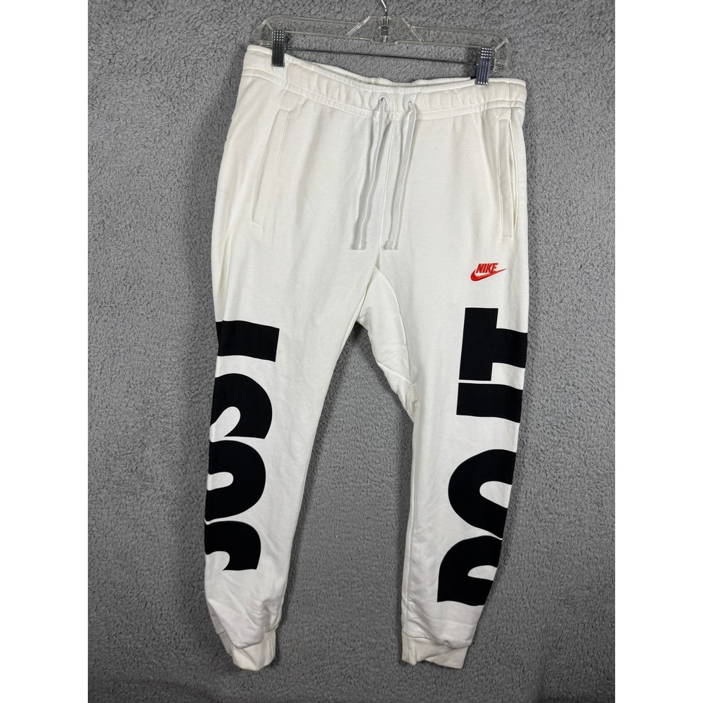 NWT Nike Mens Just Do It Fleece Joggers Sail White Black AR2795-100 Small Gym